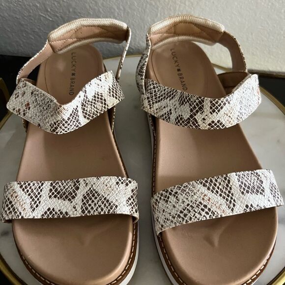 Lucky Brand Platform Wedge Sandals Animal Snake Tan White 10 - Picture 1 of 8